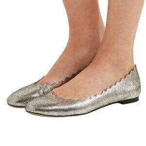 Chloe Lauren Ballerina Flats Scalloped Edge Metallic Silver 36 5.5